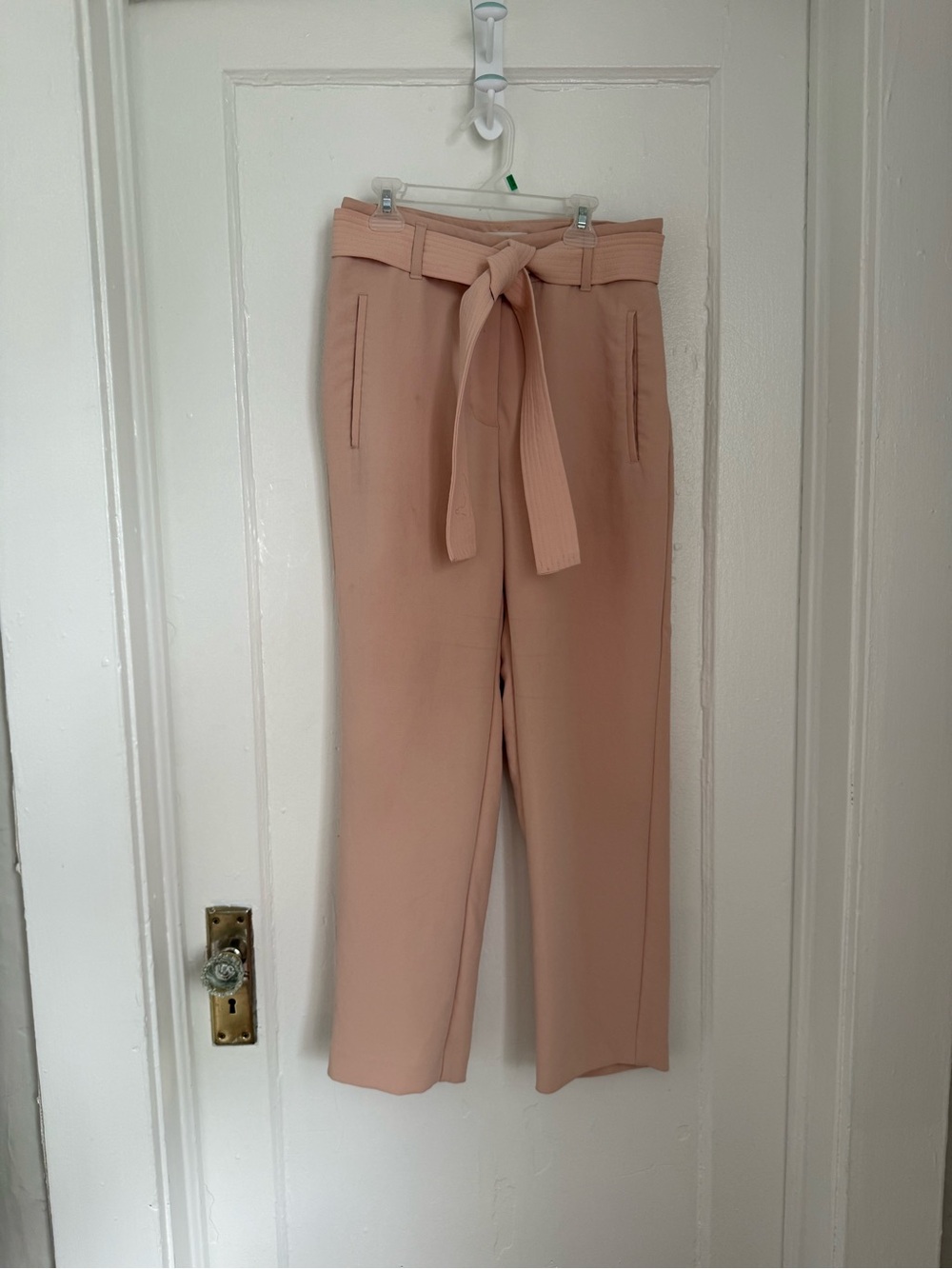 Aritzia Wilfred light pink tie front trousers